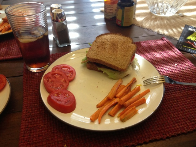 BLT's using home grown and CSA tomatoes plus roasted carrots.