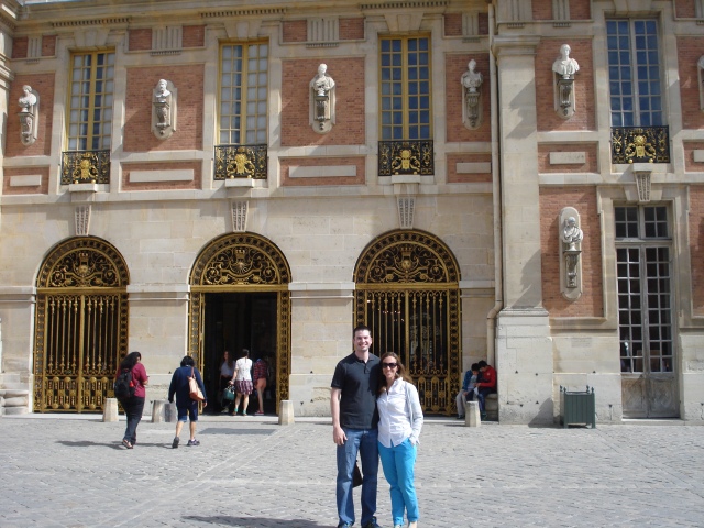Jay and I at Versailles.  It was so packed with tourists inside.  But we still made it in and checked out the elegance.
