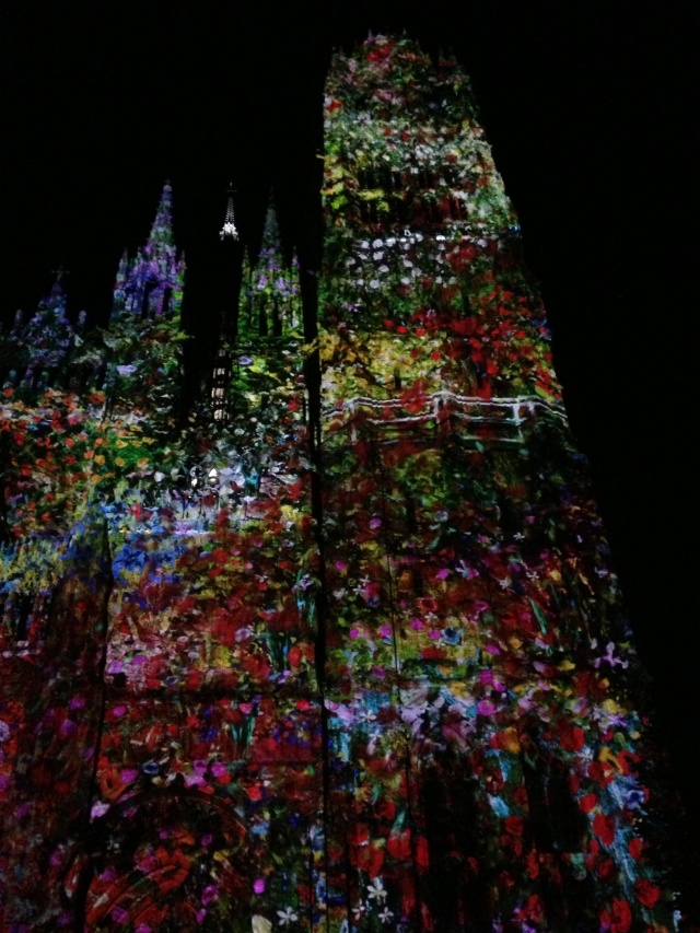 A light show projected on the cathedral back in Rouen.  Beautiful!